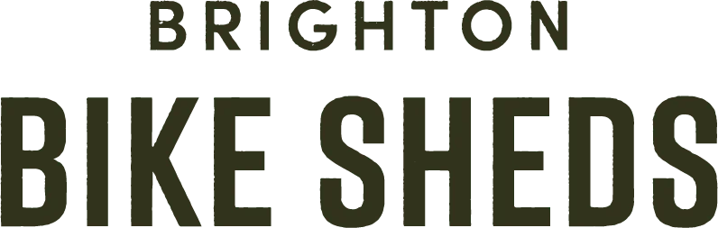 Brighton Bike Sheds logo, reading 'Brighton Bike Sheds' in capitalised dark green text.