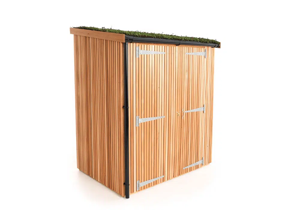 Vertical Bike Shed with bikes hung on the integrated powder-coated hooks, image 12 in the product gallery